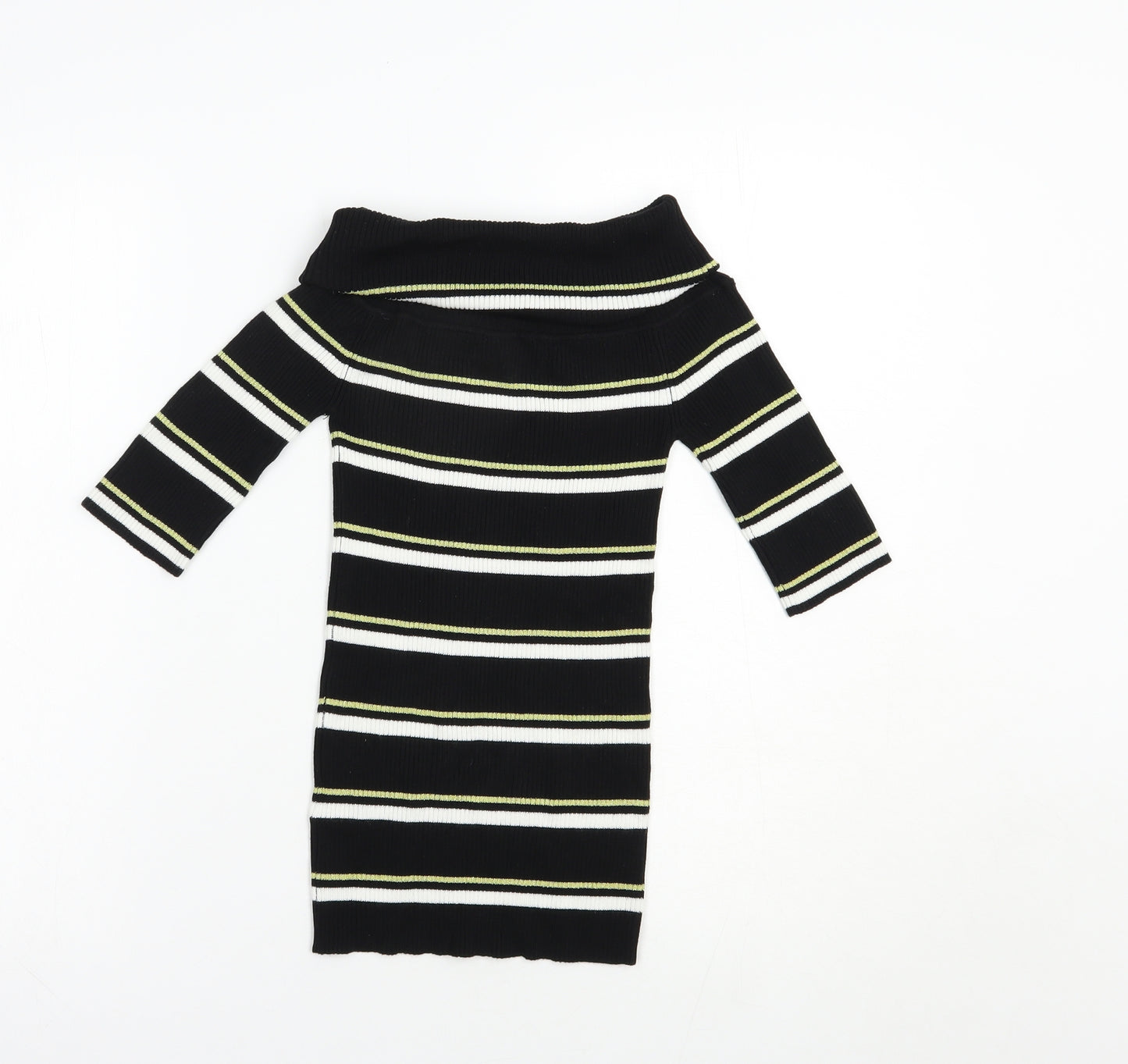 NEXT Womens Black Roll Neck Striped Viscose Pullover Jumper Size 6