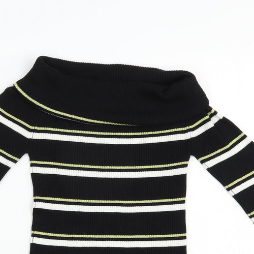 NEXT Womens Black Roll Neck Striped Viscose Pullover Jumper Size 6
