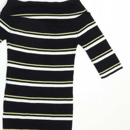 NEXT Womens Black Roll Neck Striped Viscose Pullover Jumper Size 6