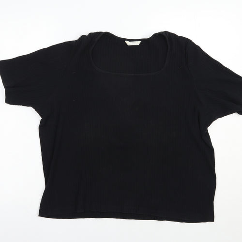 Marks and Spencer Womens Black  Cotton Basic T-Shirt Size 18 Scoop Neck - Ribbed
