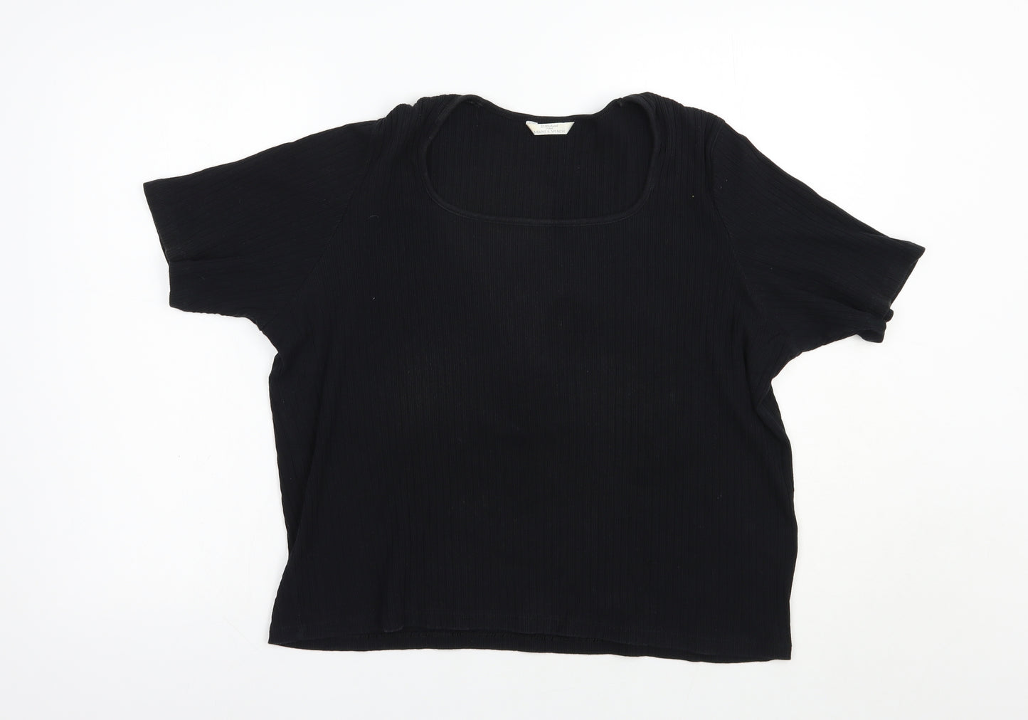 Marks and Spencer Womens Black  Cotton Basic T-Shirt Size 18 Scoop Neck - Ribbed