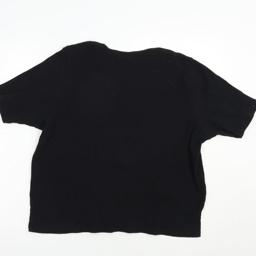 Marks and Spencer Womens Black  Cotton Basic T-Shirt Size 18 Scoop Neck - Ribbed
