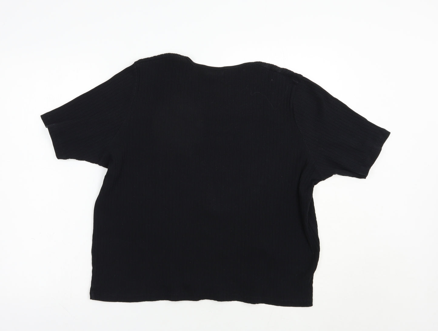 Marks and Spencer Womens Black  Cotton Basic T-Shirt Size 18 Scoop Neck - Ribbed