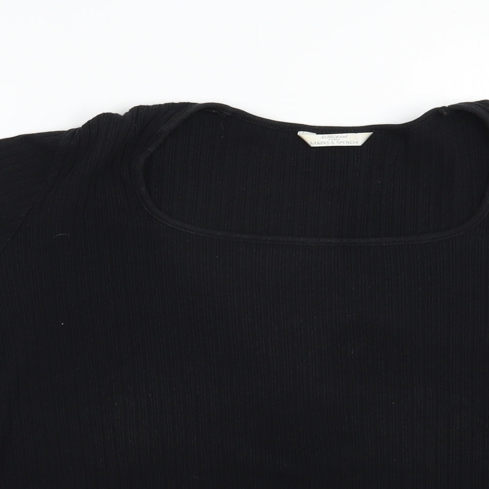 Marks and Spencer Womens Black  Cotton Basic T-Shirt Size 18 Scoop Neck - Ribbed