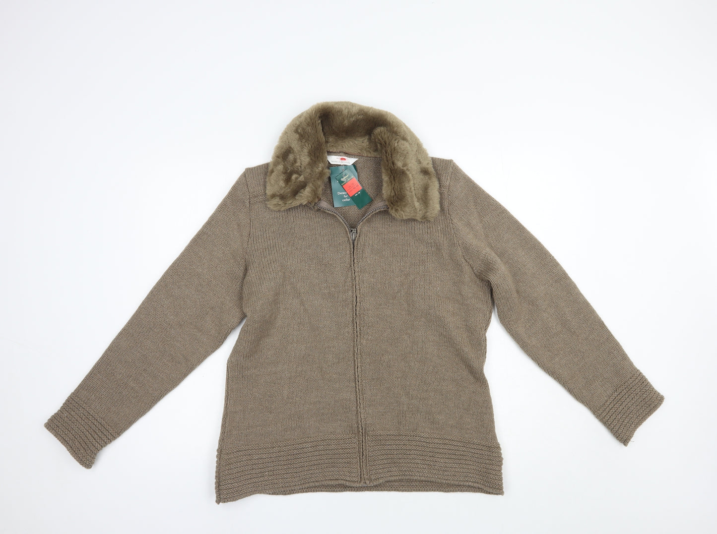 St Michael Womens Beige Collared  Wool Full Zip Jumper Size 18