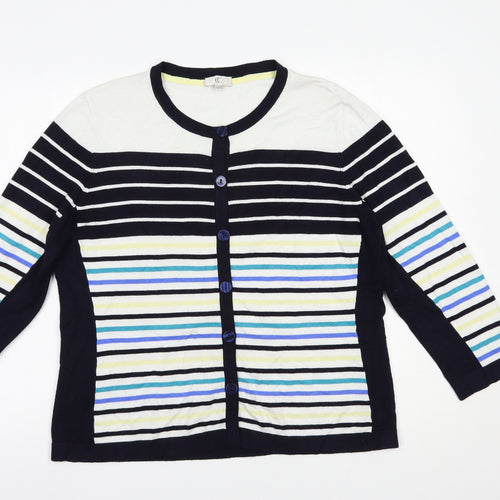 CC Womens Blue Round Neck Striped Viscose Cardigan Jumper Size XL