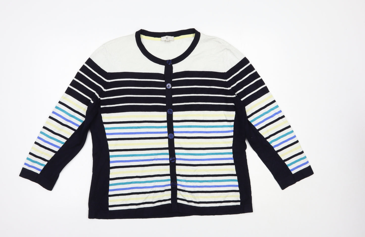 CC Womens Blue Round Neck Striped Viscose Cardigan Jumper Size XL