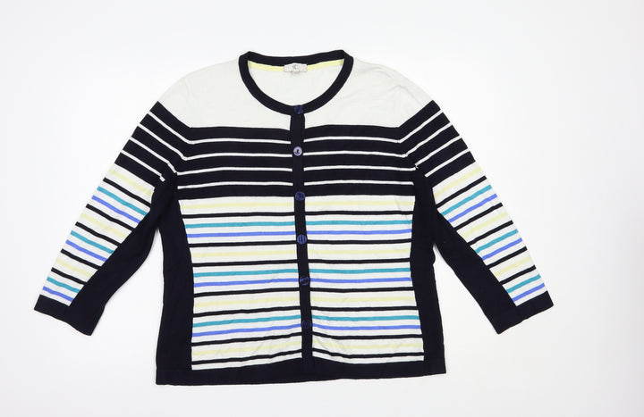 CC Womens Blue Round Neck Striped Viscose Cardigan Jumper Size XL