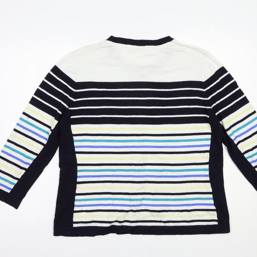 CC Womens Blue Round Neck Striped Viscose Cardigan Jumper Size XL