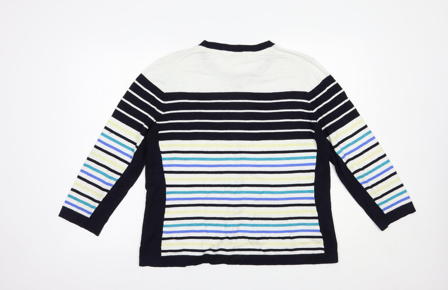 CC Womens Blue Round Neck Striped Viscose Cardigan Jumper Size XL