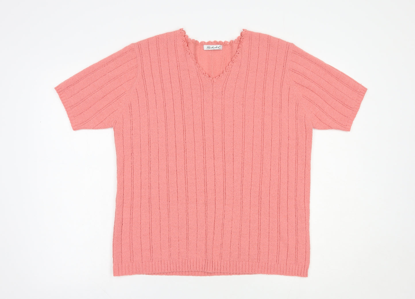 Berkertex Womens Pink V-Neck  Acrylic Pullover Jumper Size 18