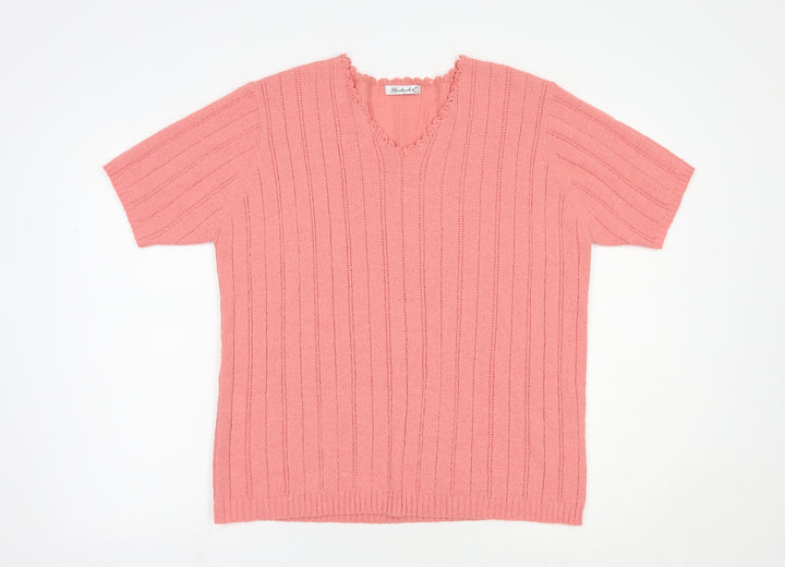 Berkertex Womens Pink V-Neck  Acrylic Pullover Jumper Size 18