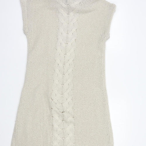 Woolworths Womens Beige  Acrylic Jumper Dress  Size M  Roll Neck Pullover