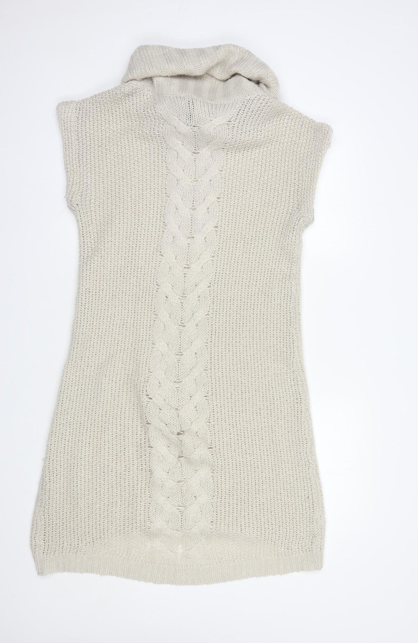 Woolworths Womens Beige  Acrylic Jumper Dress  Size M  Roll Neck Pullover