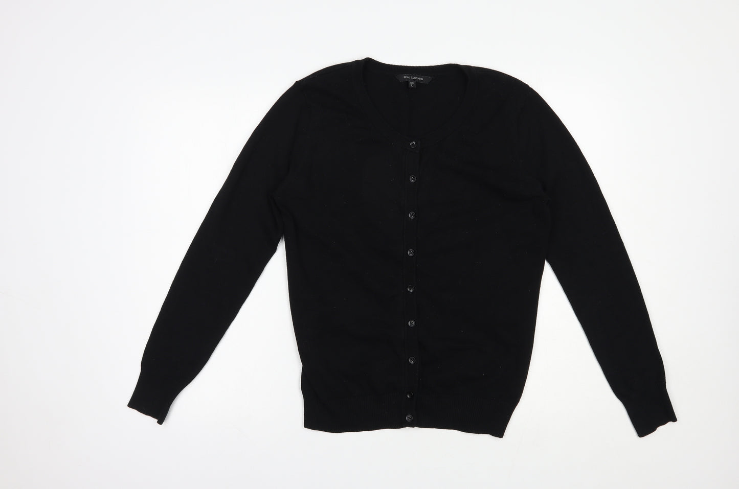 Real clothing Womens Black Round Neck  Cotton Cardigan Jumper Size L