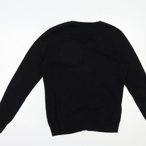 Real clothing Womens Black Round Neck  Cotton Cardigan Jumper Size L