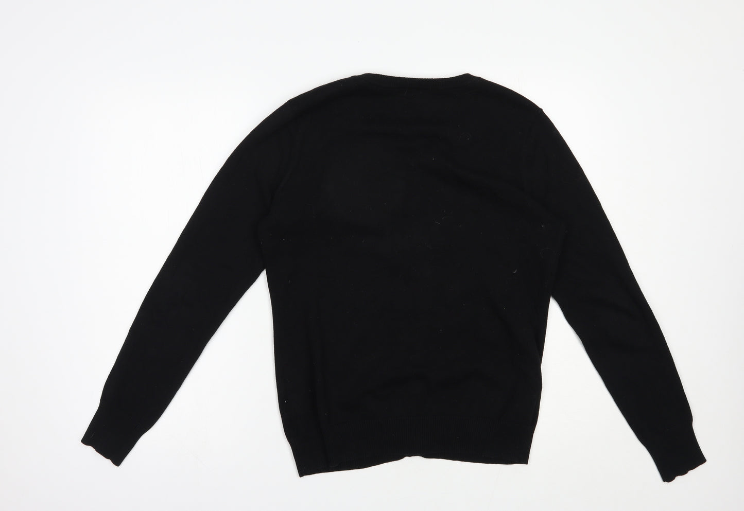 Real clothing Womens Black Round Neck  Cotton Cardigan Jumper Size L