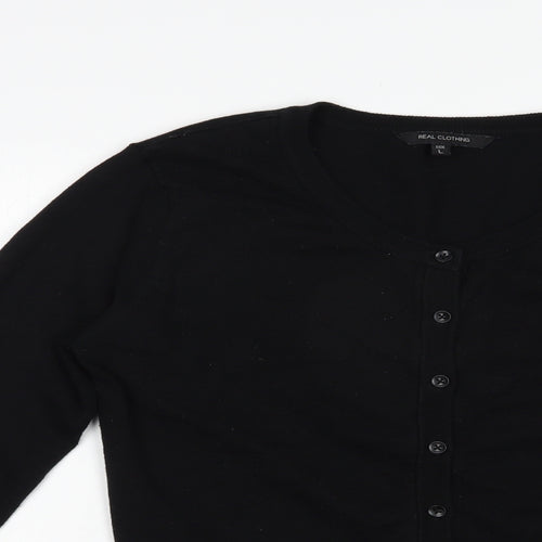 Real clothing Womens Black Round Neck  Cotton Cardigan Jumper Size L