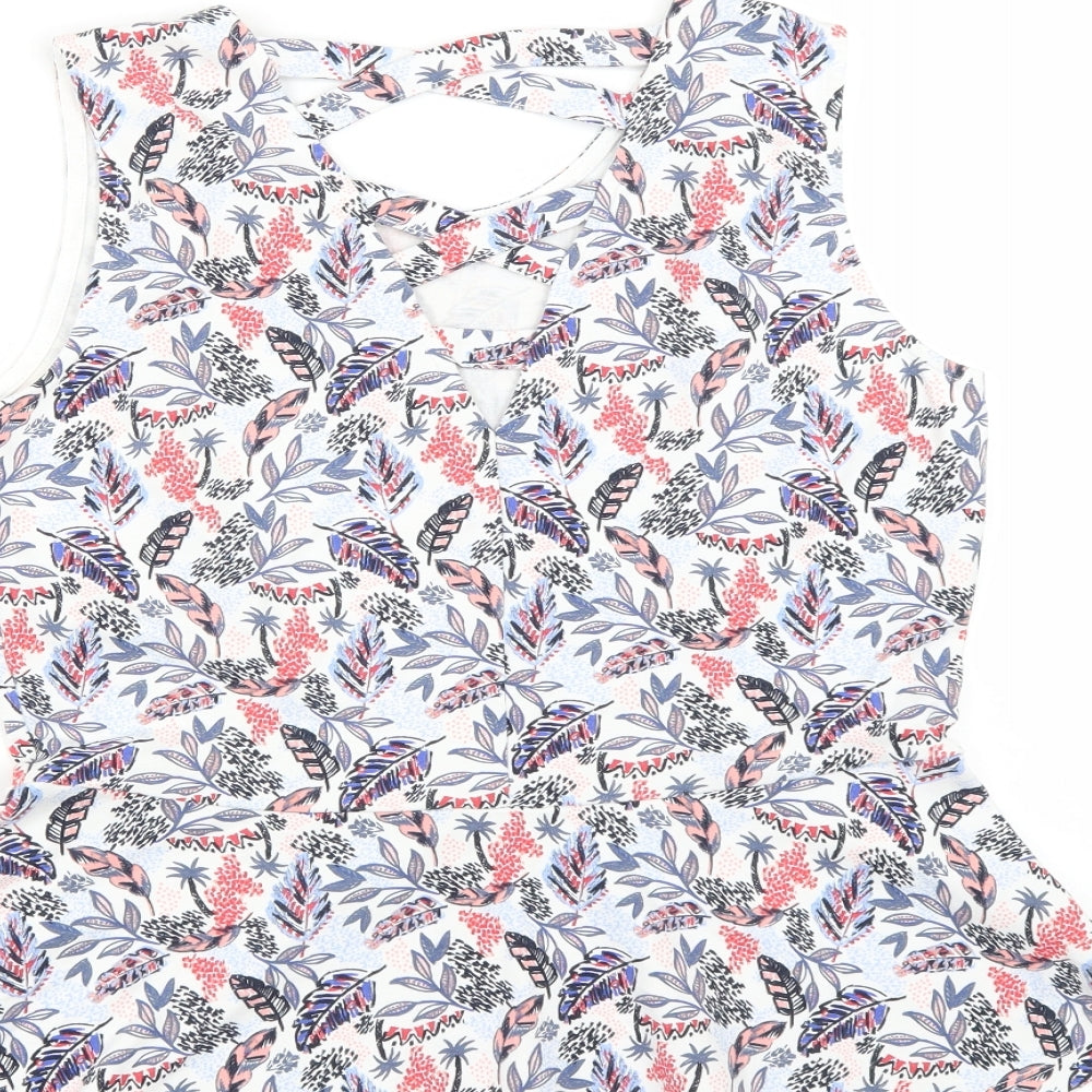 TOM TAILOR Womens Multicoloured Geometric Cotton Basic Blouse Size L Round Neck