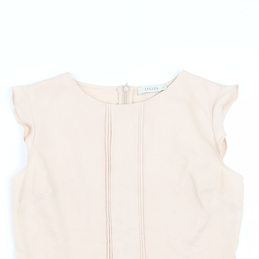 Oasis Womens Beige  Polyester Basic Blouse Size 14 Round Neck
