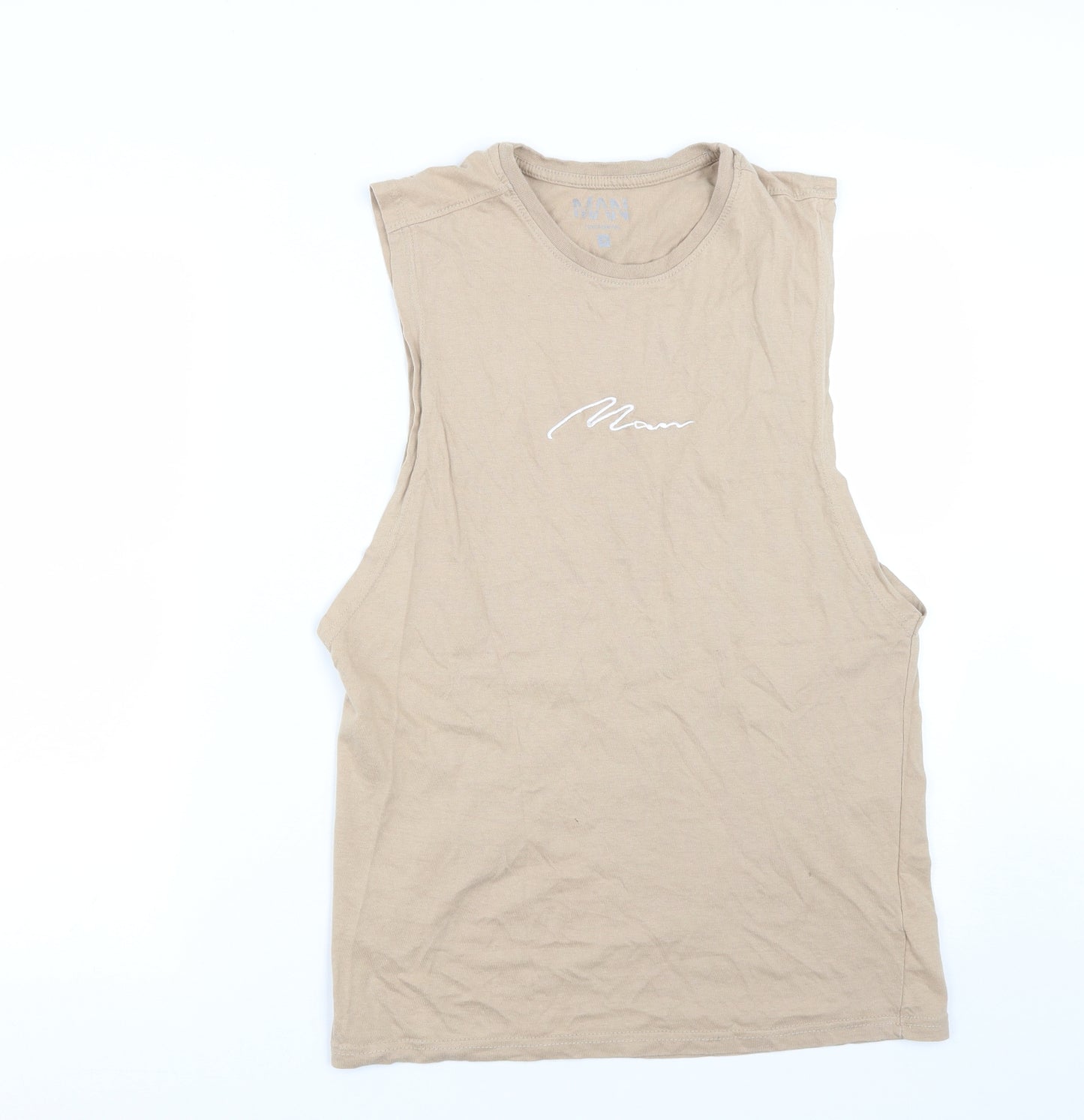 BOOHOO MAN Mens Beige  Cotton  T-Shirt Size M Round Neck  - Man
