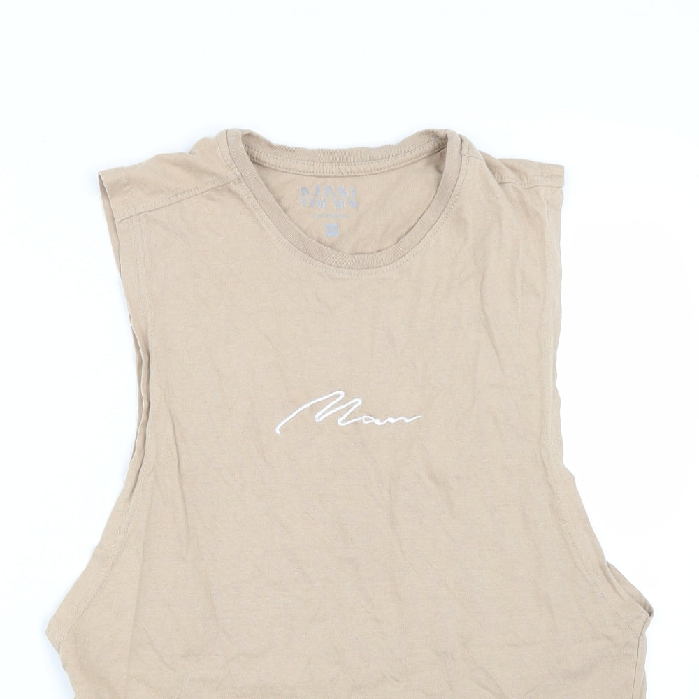 BOOHOO MAN Mens Beige  Cotton  T-Shirt Size M Round Neck  - Man