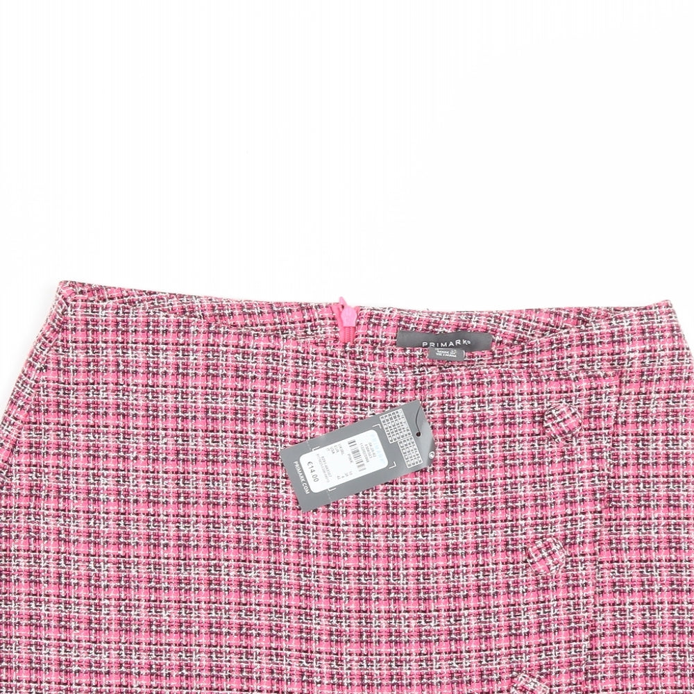 Primark Womens Pink Plaid Polyester Mini Skirt Size 10   Zip