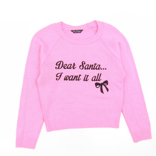 Miss Selfridge Womens Pink Round Neck  Acrylic Pullover Jumper Size 8   - Christmas Jumper