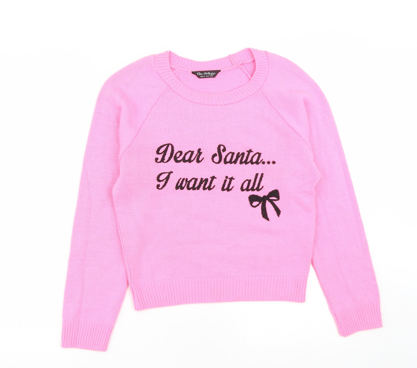 Miss Selfridge Womens Pink Round Neck  Acrylic Pullover Jumper Size 8   - Christmas Jumper