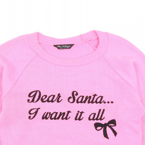 Miss Selfridge Womens Pink Round Neck  Acrylic Pullover Jumper Size 8   - Christmas Jumper