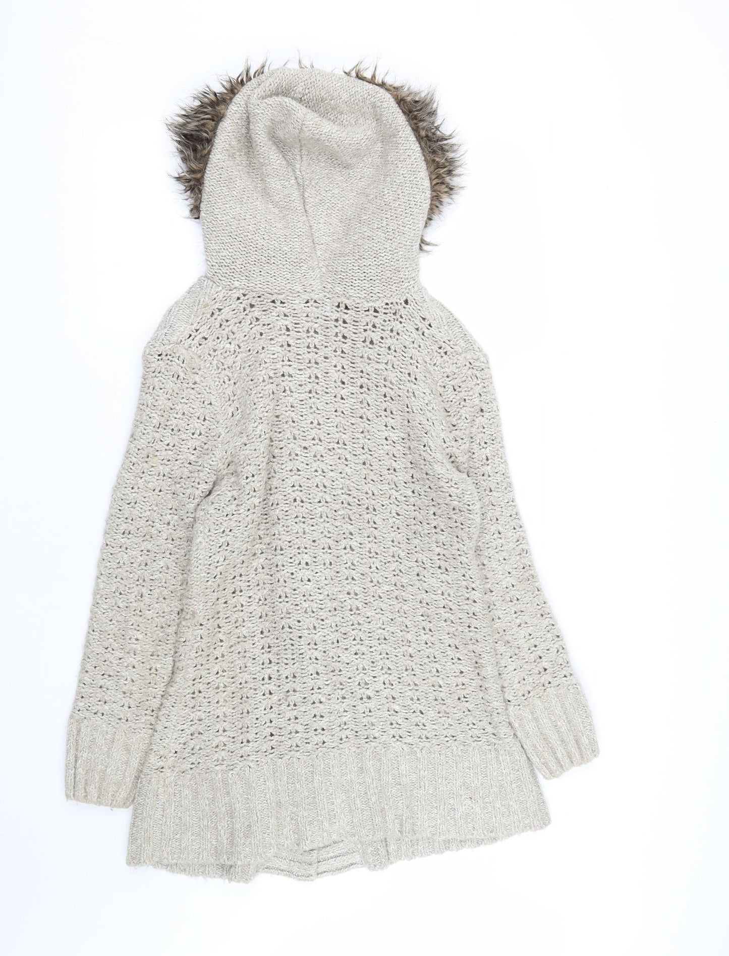 Matalan Womens Beige Round Neck  Acrylic Cardigan Jumper Size 12