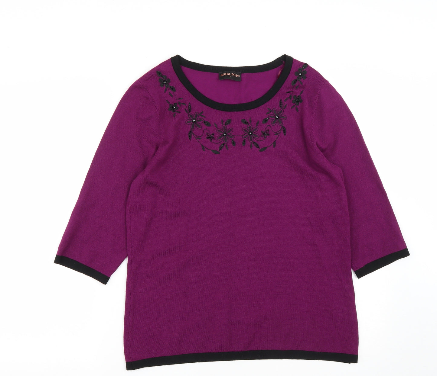 ANNA ROSE Womens Purple Round Neck Floral Viscose Pullover Jumper Size L