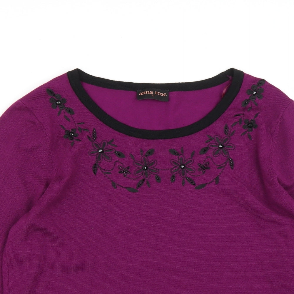 ANNA ROSE Womens Purple Round Neck Floral Viscose Pullover Jumper Size L