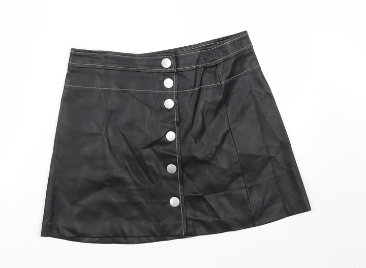 Zara Womens Black Polyester Maxi Skirt Size M Snap