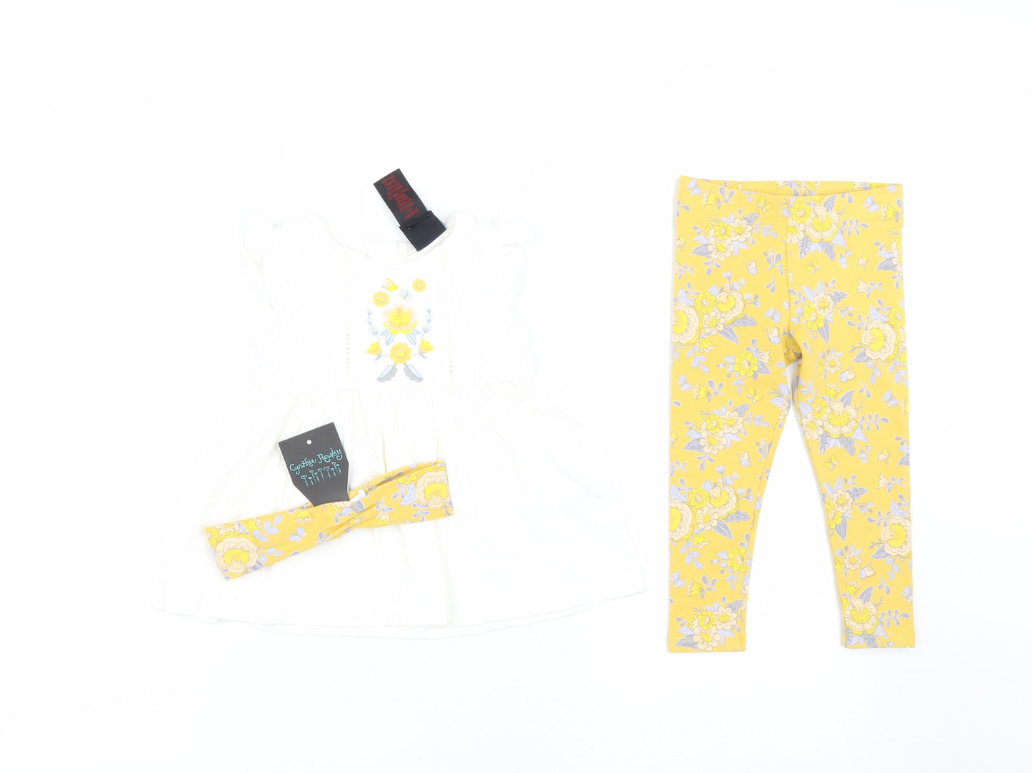 Cynthia Rowley Girls Yellow Flecked Cotton Dress Set Outfit/Set Size 9-12 Months  Button