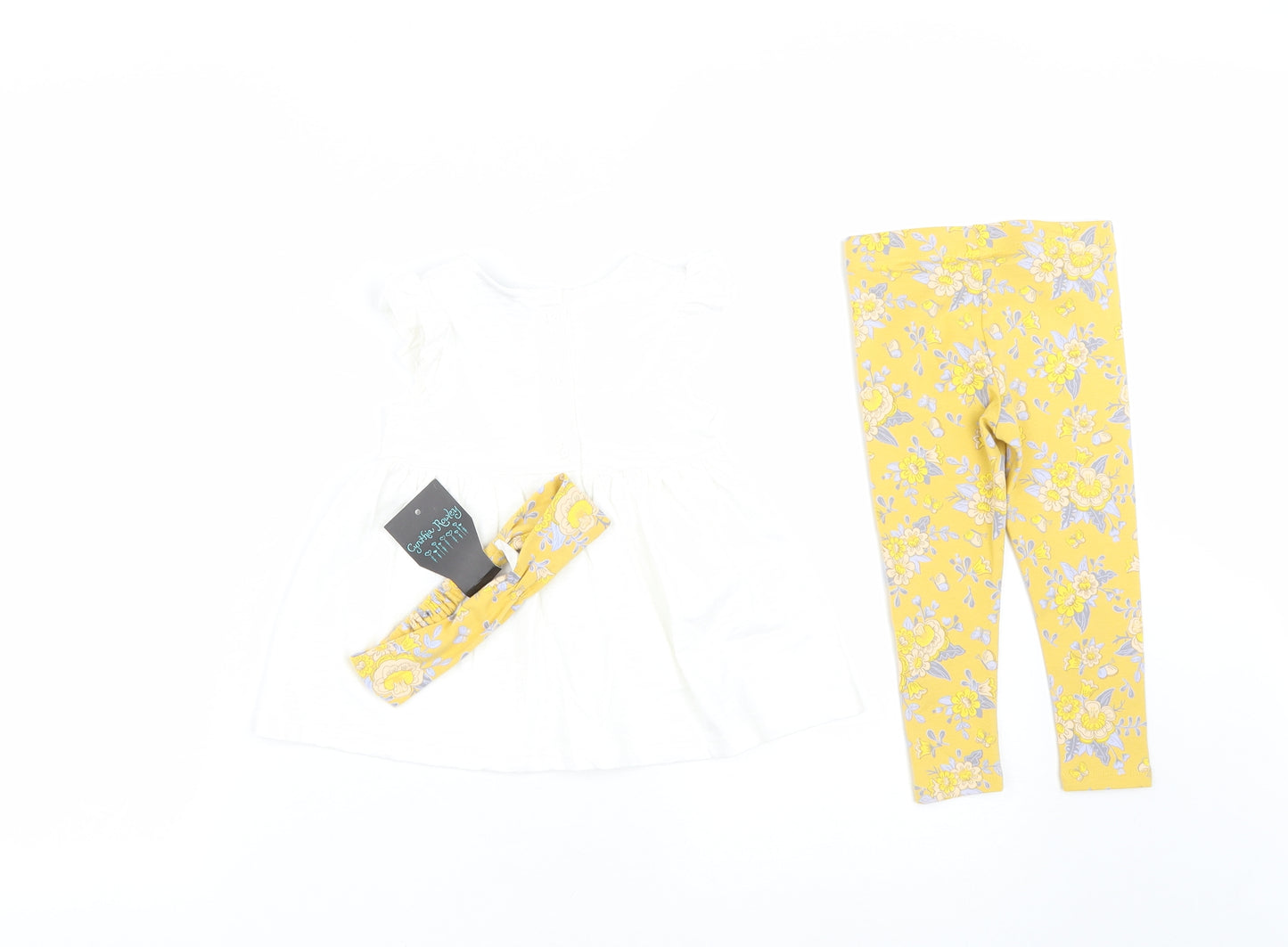Cynthia Rowley Girls Yellow Flecked Cotton Dress Set Outfit/Set Size 9-12 Months  Button