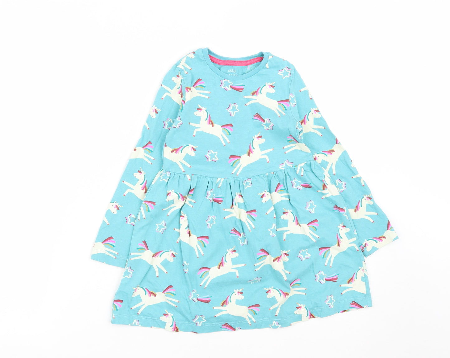 Marks and Spencer Girls Blue  Cotton Fit & Flare  Size 4-5 Years  Round Neck  -  Unicorn Print