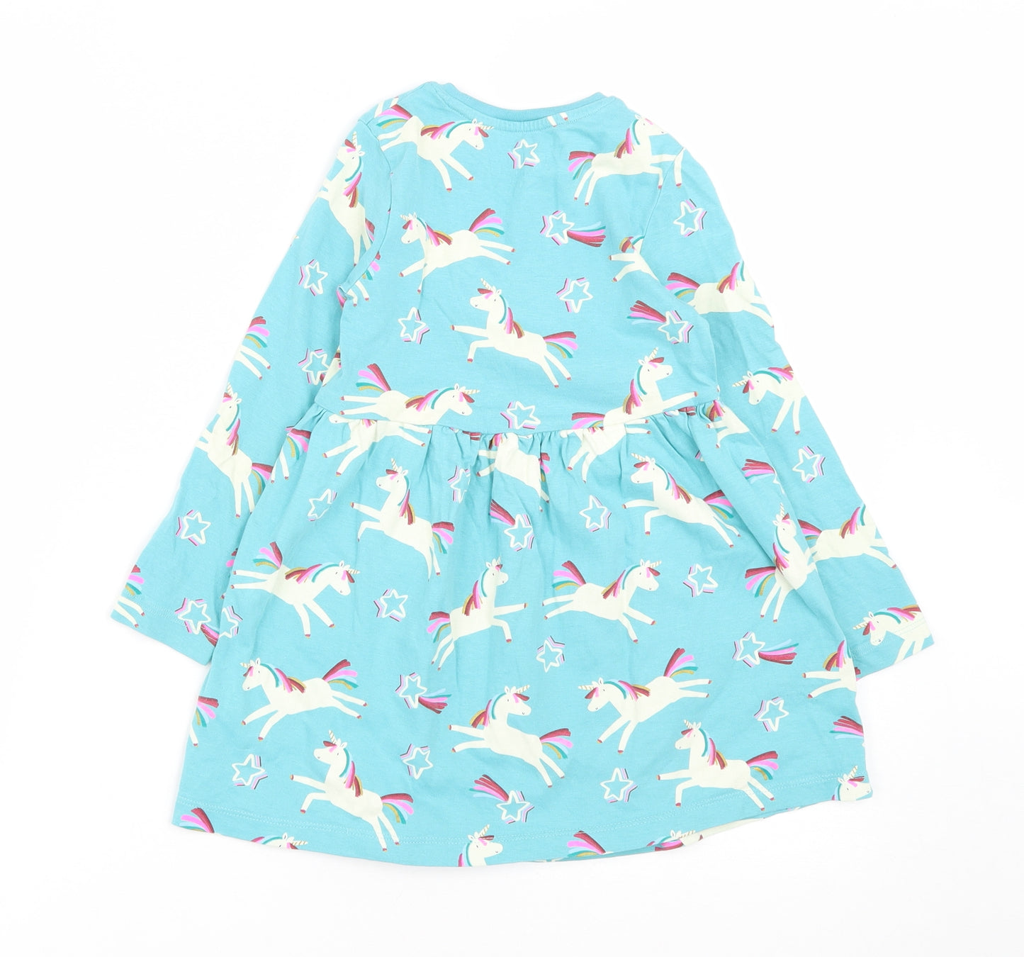 Marks and Spencer Girls Blue  Cotton Fit & Flare  Size 4-5 Years  Round Neck  -  Unicorn Print