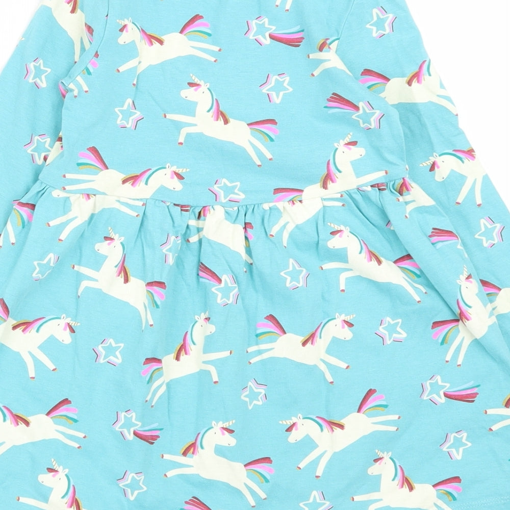 Marks and Spencer Girls Blue  Cotton Fit & Flare  Size 4-5 Years  Round Neck  -  Unicorn Print