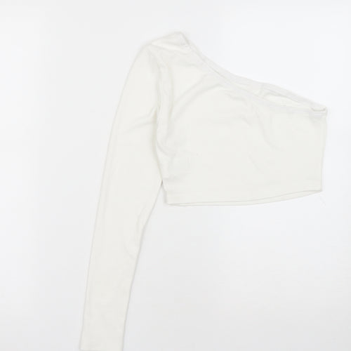 SheIn Girls White  Polyester Cropped Casual Size 12-13 Years One Shoulder