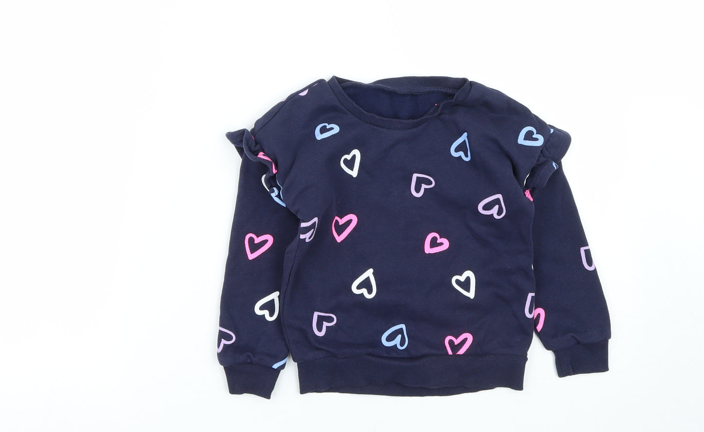 Dunnes Stores Girls Blue  Cotton Pullover Sweatshirt Size 3-4 Years   - Heart Print