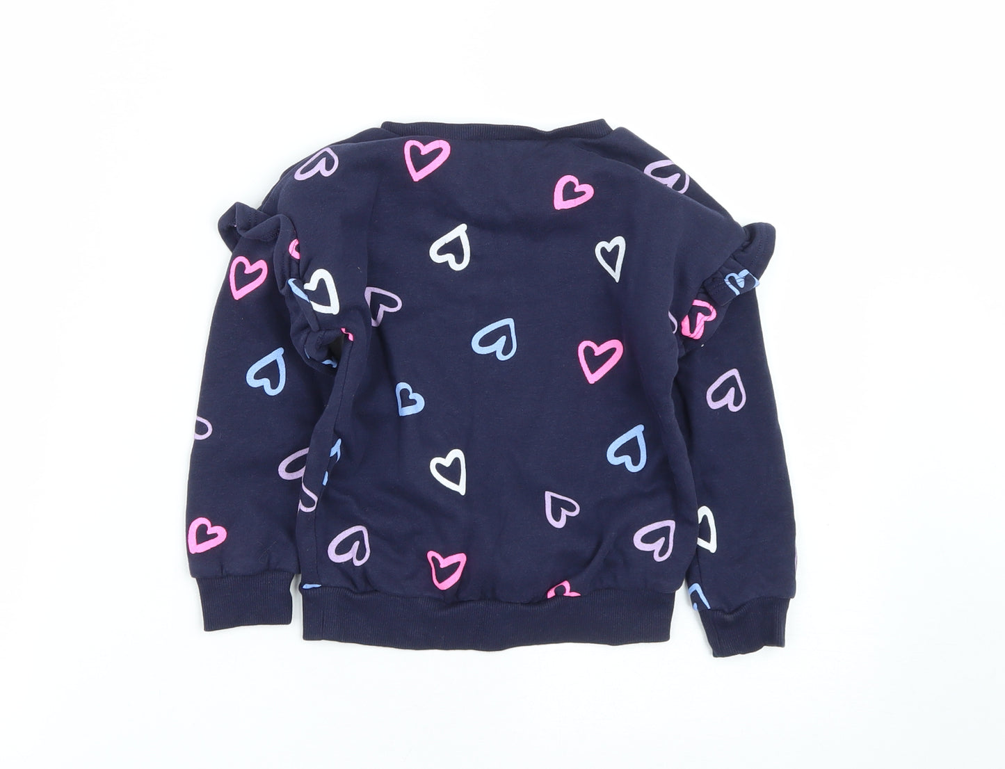 Dunnes Stores Girls Blue  Cotton Pullover Sweatshirt Size 3-4 Years   - Heart Print