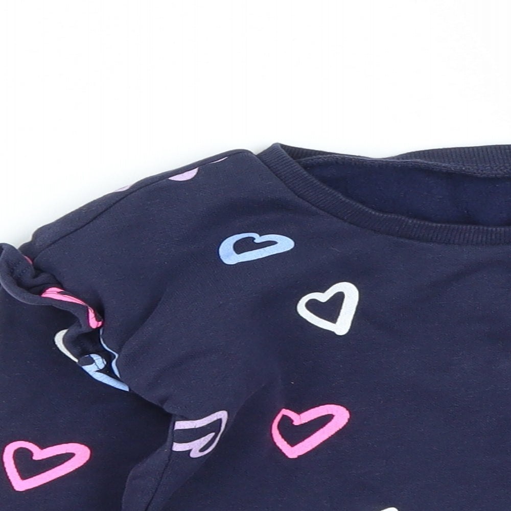 Dunnes Stores Girls Blue  Cotton Pullover Sweatshirt Size 3-4 Years   - Heart Print