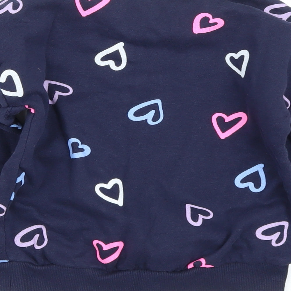 Dunnes Stores Girls Blue  Cotton Pullover Sweatshirt Size 3-4 Years   - Heart Print