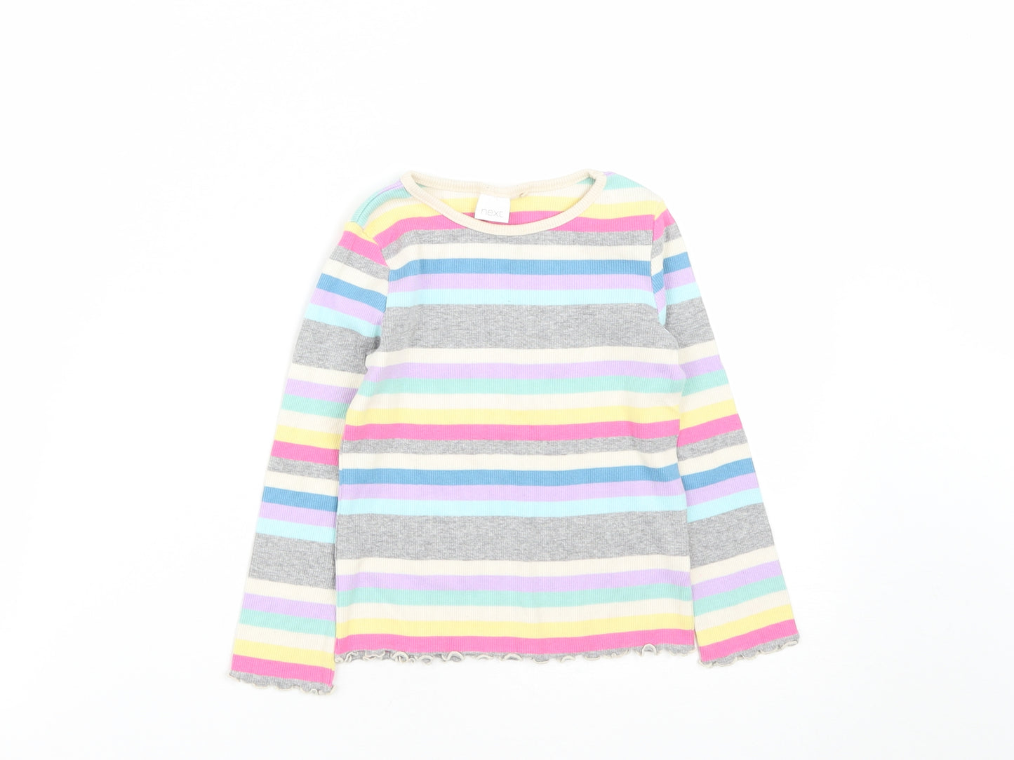NEXT Girls Multicoloured Striped Cotton Basic Casual Size 3-4 Years Round Neck