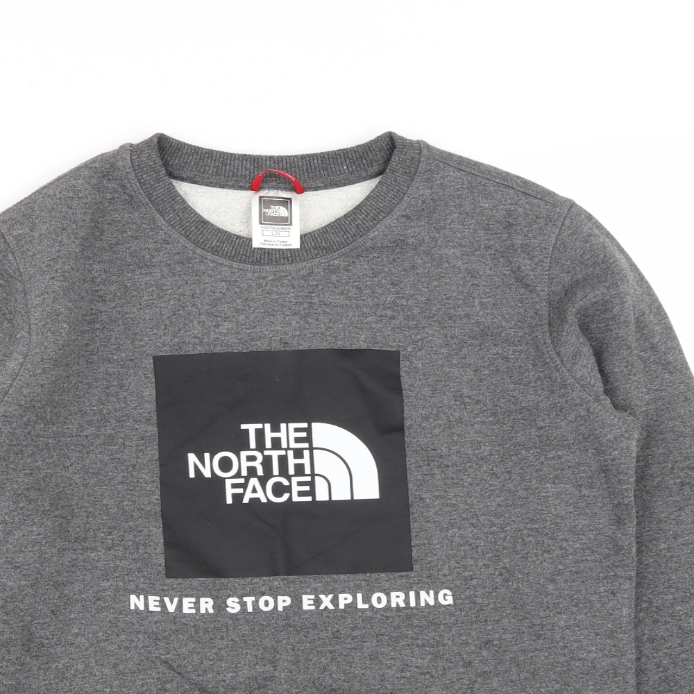 The North Face Boys Grey  Cotton Pullover Sweatshirt Size L  Lace Up