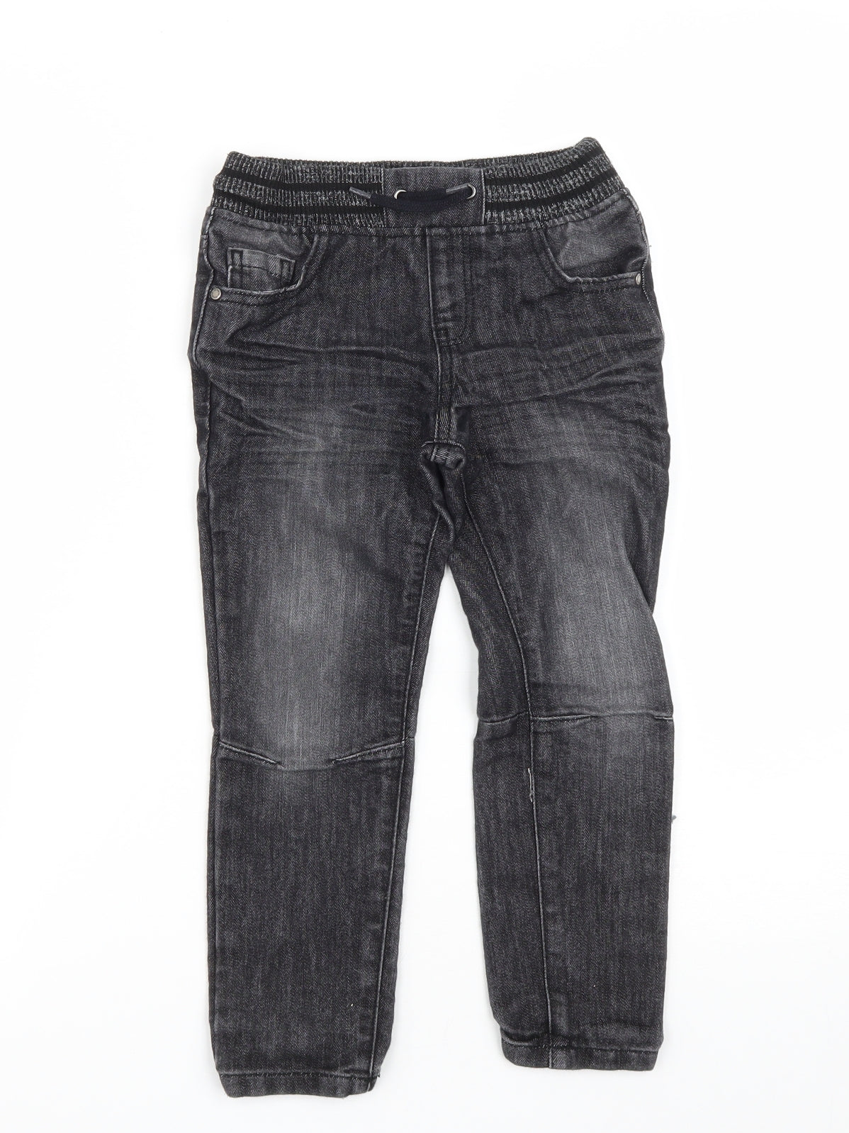Primark Boys Black  Cotton Straight Jeans Size 5-6 Years  Regular Drawstring