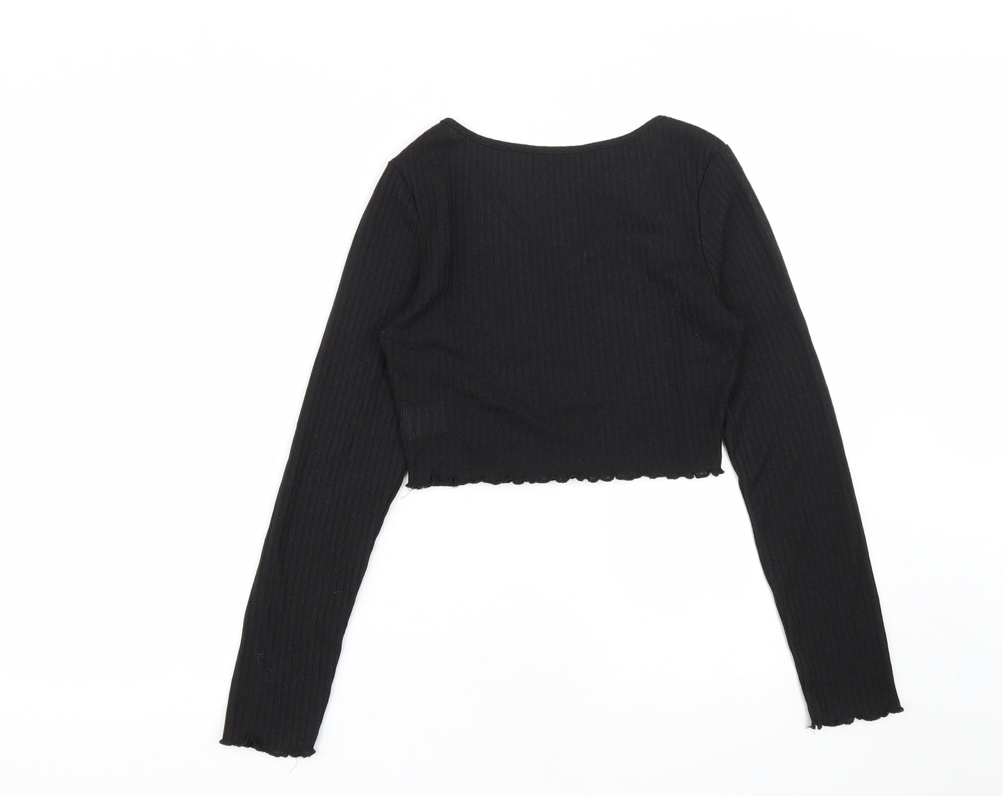 SheIn Womens Black  Polyester Cropped T-Shirt Size M V-Neck