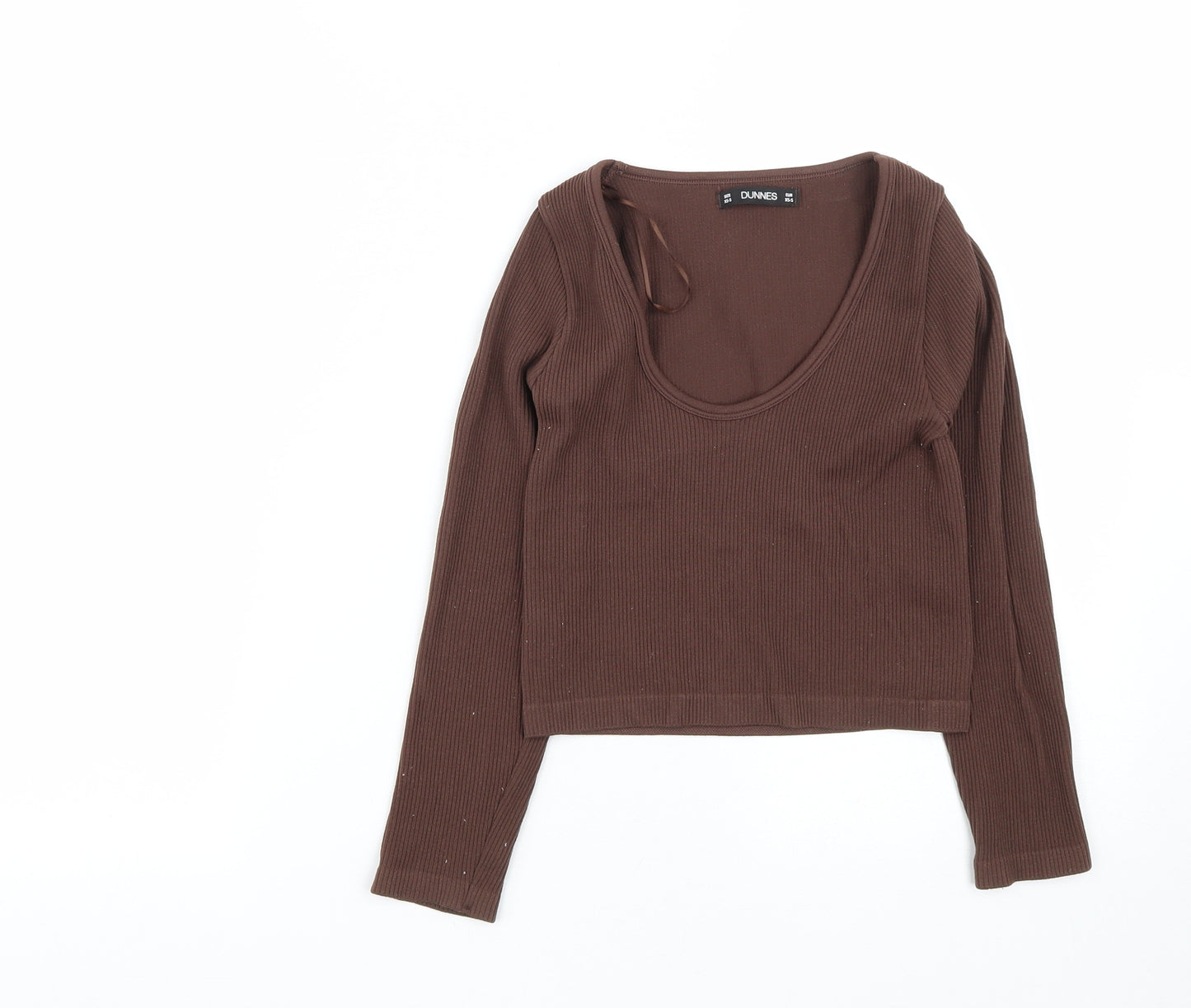 Dunnes Stores Womens Brown  Nylon Cropped T-Shirt Size XS Scoop Neck - size xs-s