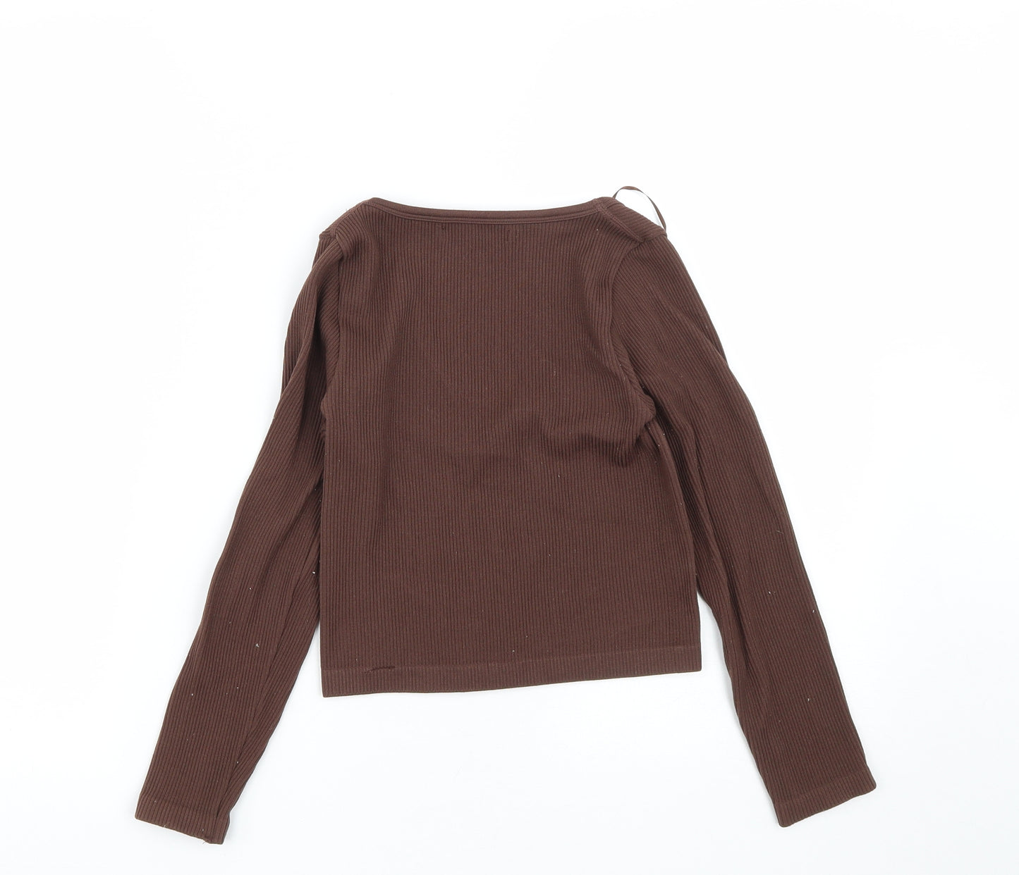 Dunnes Stores Womens Brown  Nylon Cropped T-Shirt Size XS Scoop Neck - size xs-s